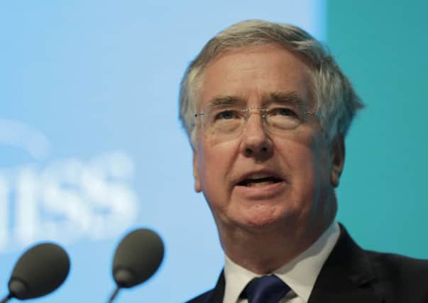 UK Minister of Defence Michael Fallon speaking in Bahrain. Picture: AP