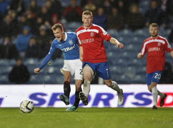 Dean Shiels scores the winner for Rangers against Cowdenbeath during another unconvincing performance. Picture: Robert Perry