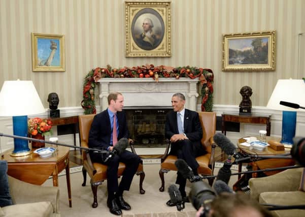 The Duke of Cambridge meets US President Barack Obama in the Oval Office. Picture: PA