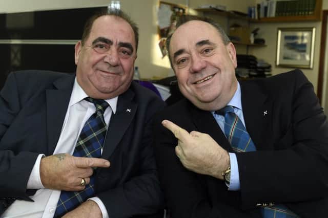 Alex Salmond with lookalike John Macleod. Picture: Duncan Brown