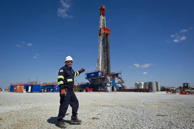 A drilling rig explores shale oil in the USA, where production has risen sharply over three years. Picture: AFP/Getty