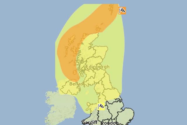 Amber warning in force 3am-6pm Wednesday, yellow warning in force 12:05am Wednesday to 6am Thursday . Picture: MET office