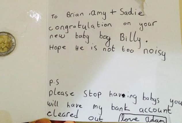 The card, with the coin taped on the inside. Picture: Twitter/Brian O'Driscoll