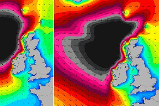 A graphic illustrating the so-called 'weather-bomb' heading for Scotland. Picture: Twitter