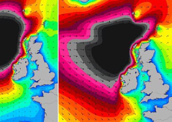 A graphic illustrating the so-called 'weather-bomb' heading for Scotland. Picture: Twitter