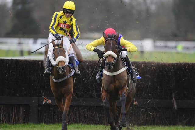 Theatrical Star, right, clears the last to win at Fontwell. Picture: Getty