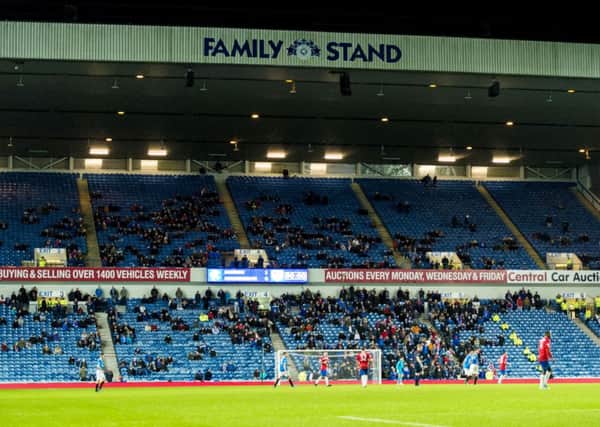 Thousands of Ibrox seats remained empty for the match with Cowdenbeath. Picture: SNS
