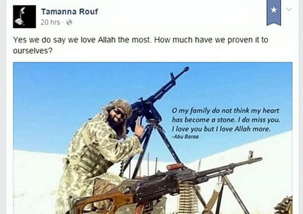 Facebook screen grab of the message posted by Abdul Raqib Amin onto his sister's Facebook page. Picture: Hemedia