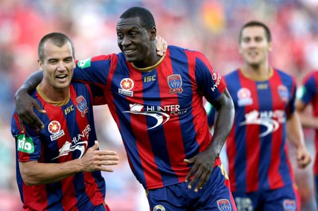Former England international Emile Heskey, right, played for Newcastle Jets last season. Picture: Getty