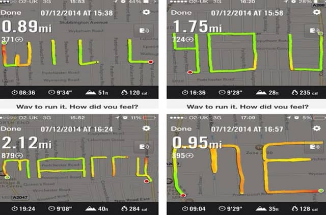 Ben Chudley ran routes that would spell out 'Will You Marry Me' on Portsmouth streets. Picture: Facebook/Ben Chudley