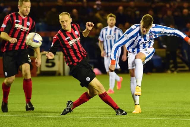 Kilmarnock's Robbie Muirhead (right) has an effort at goal. Picture; SNS