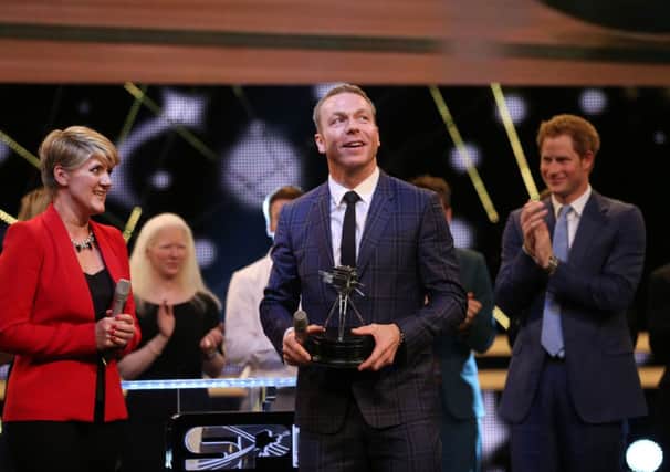 Sir Chris Hoy receives the Lifetime Achievement award at last nights Sports Personality of the Year awards in Glasgow. Picture: PA