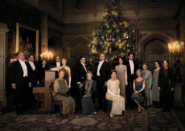 The cast of Downton Abbey enjoy the festive setting. Picture: Carnival Film