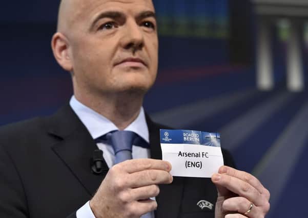 UEFA General Secretary Gianni Infantino makes the draw in Nyon. Picture: Getty