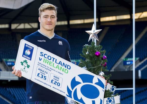 David Denton promotes tickets for the Ireland game, a match in which he aims to be involved. Picture: SNS/SRU