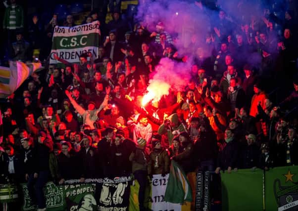 Celtic fans let off at least one flare during the match in Zagreb. Picture: SNS