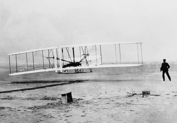 On this day in 1903 Orville Wright made the first successful controlled flight in a powered aircraft at Kitty Hawk, USA. Picture: Getty