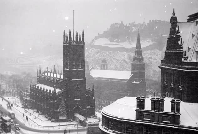 Snow falls on Edinburgh's West End in December 1950. Picture: TSPL