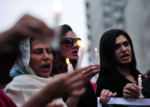 Women take part in a protest in Karachi over the Taleban school bombing. Picture: Getty