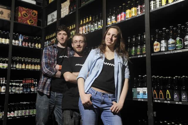 Brewers Ed Evans, Jake Griffin and Alessandra Confessore at the opening of the Drygate Brewery in Glasgow. Picture: John Devlin