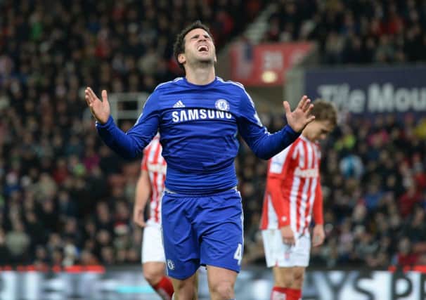 Cesc Fabregas shows his elation after scoring Chelseas second goal in the win at Stoke. Picture: Getty Images