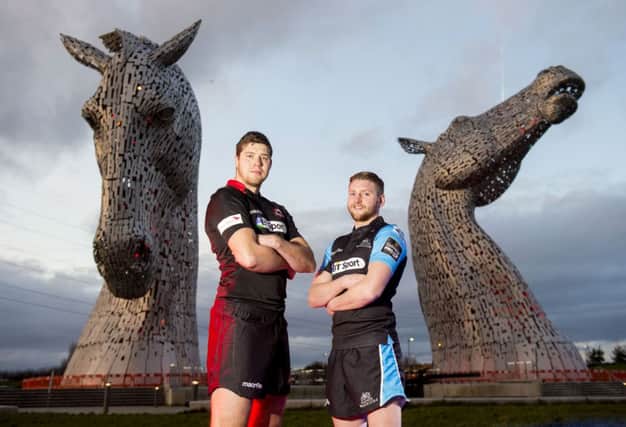 Edinburgh Rugby's Grant Gilchrist (left) and Glasgow Warriors' Finn Russell square up ahead of the 1872 Cup clash. Picture: SNS