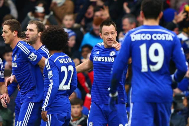 John Terry acknowledges Diego Costa after scoring Chelseas opener. Picture: Getty