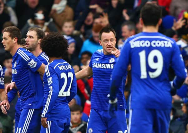 John Terry acknowledges Diego Costa after scoring Chelseas opener. Picture: Getty