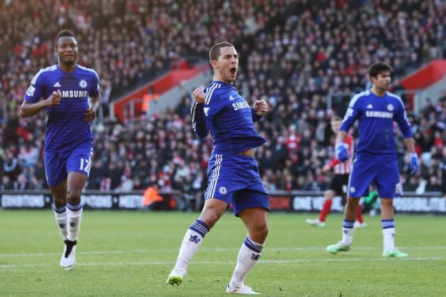 Eden Hazard celebrates after scoring a superb equaliser for Chelsea. Picture: Getty