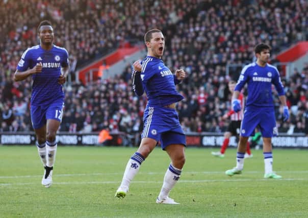 Eden Hazard celebrates after scoring a superb equaliser for Chelsea. Picture: Getty