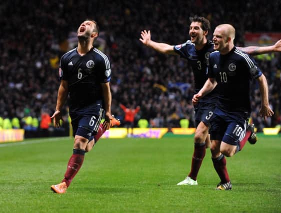 Joy as Shaun Maloney scores for Scotland against the Republic of Ireland. Picture: Lisa Ferguson