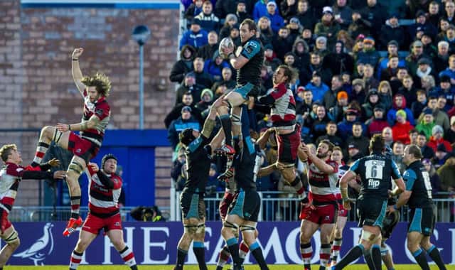Al Kellock rises above everyone else to win lineout ball against Glasgow. Picture: SNS