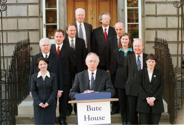 Donald Dewar stands in front of Bute House with members of his Lib Dem/Labour coalition executive. Picture: Ian Rutherford