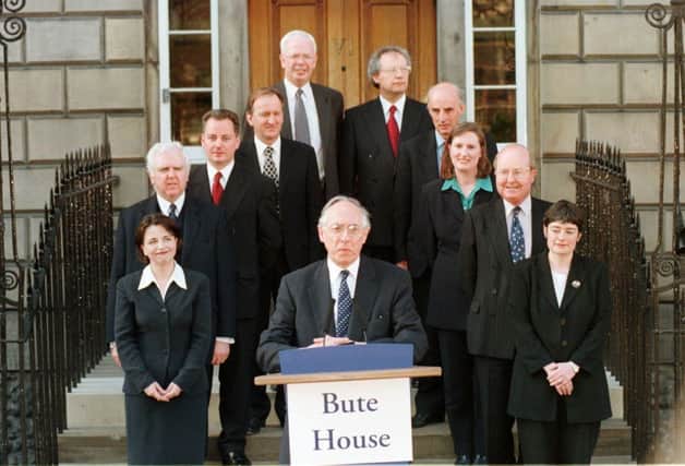 Donald Dewar stands in front of Bute House with members of his Lib Dem/Labour coalition executive.  Picture: Ian Rutherford