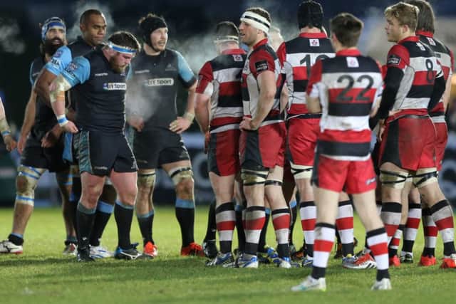 Edinburgh went down 16-6 to Glasgow in the first leg of the 1872 Cup clash at Scotstoun. Picture: Robert Perry