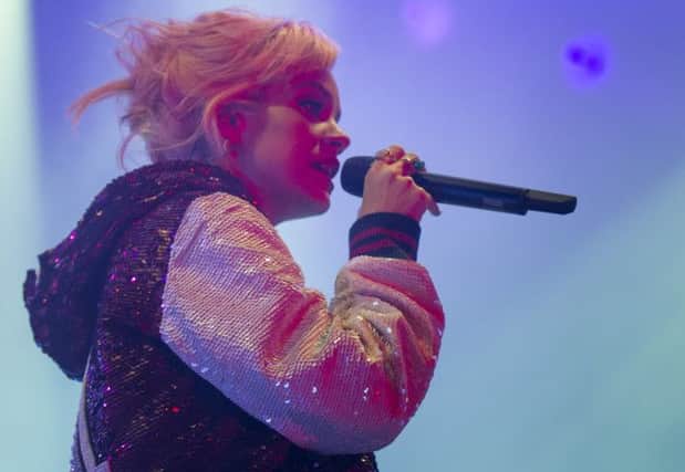 Lily Allen on stage in Edinburgh during the Hogmanay Street Party. Picture: Jane Barlow