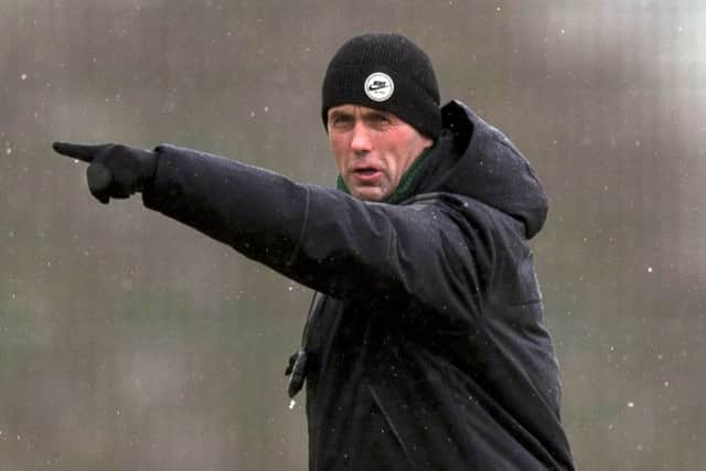 Deila gives instructions at training the day after Celtic's game against Partick Thistle was postponed. Picture: SNS