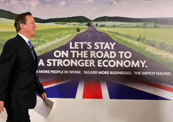 Prime Minister David Cameron launches the conservative party's first election campaign poster. Picture: Getty