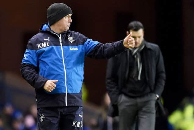Rangers interim manager Kenny McDowall gives the thumbs up from the dugout. Picture: SNS