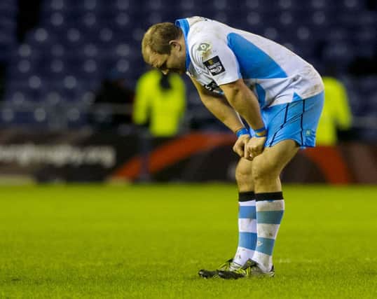 Euan Murray: Dejected after defeat by Edinburgh in 1872 Cup. Picture: SNS/SRU