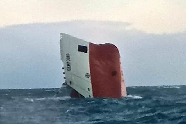 The Cypriot-registered Cemfjord, a cargo ship carrying cement, capsized off the north coast of Scotland. Picture: Hemedia