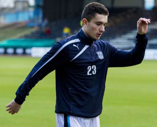 Alex Harris played his first game for Dundee on Sunday since joining on loan from Hibs. Picture: SNS