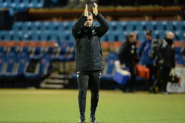 Manager Ronny Deila thanks the Celtic support at full-time. Picture: SNS