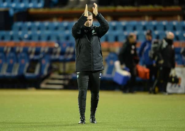 Manager Ronny Deila thanks the Celtic support at full-time. Picture: SNS