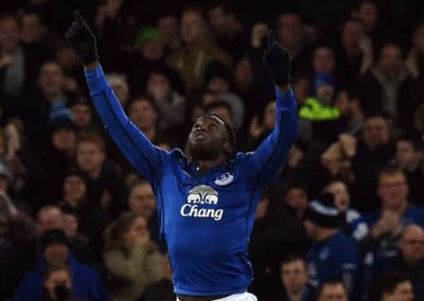 Everton striker Romelu Lukaku celebrates scoring his sides equaliser in added time. Picture: AFP/Getty
