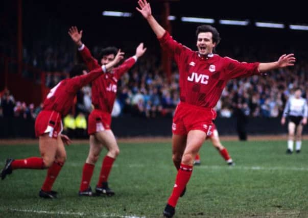 Charlie Nicholas celebrates scoring against St Mirren during the 1988-89 season when Aberdeen finished second. Picture: SNS