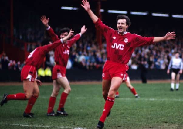 Charlie Nicholas celebrates scoring against St Mirren during the 1988-89 season when Aberdeen finished second. Picture: SNS