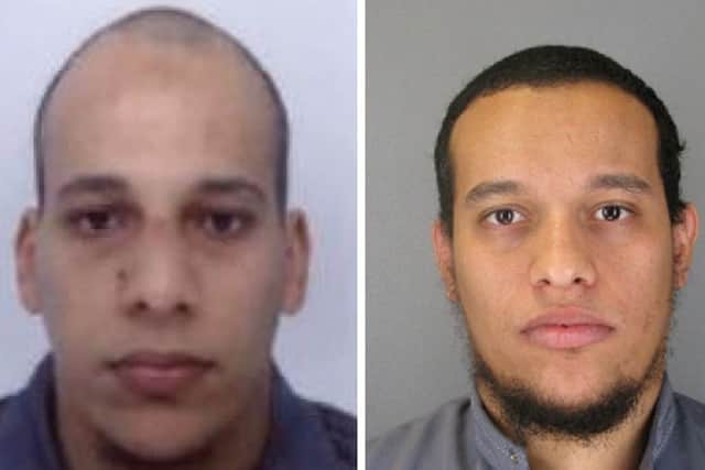 Suspects Cherif Kouachi, left, aged 32, and his brother Said Kouachi, right, aged 34, who are the subject of a nationwide manhunt. Picture: Getty