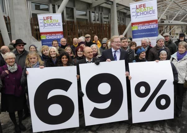 Campaigners for assisted suicide campaign outside the Scottish Parliament last year. Picture: Esme Allen