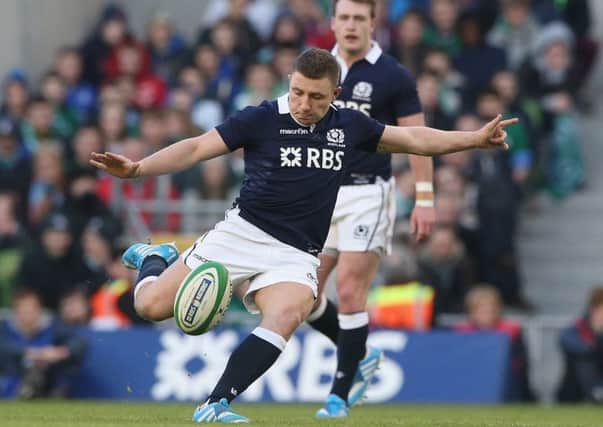 Duncan Weir kicks the ball upfield during the Six Nations match between Scotland and Ireland in February 2014. Picture: Getty